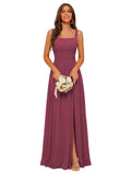 Square Neck Bridesmaid Dress Spaghetti Straps Chiffon Long Formal Dress for Women