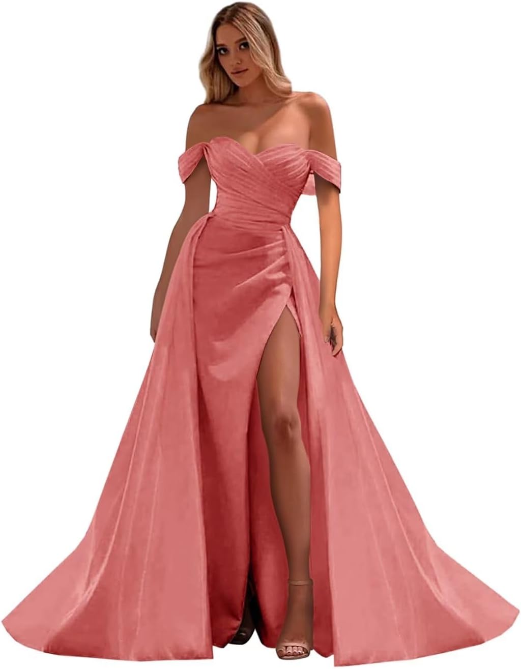 Vestidos de fiesta de satén con hombros descubiertos, corte sirena, fruncido, de noche formal, para mujer 