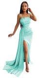 Women's Mermaid Prom Dresses Long with Slit 2025 Sequins Satin Spaghetti Straps Formal Evening Party Gown