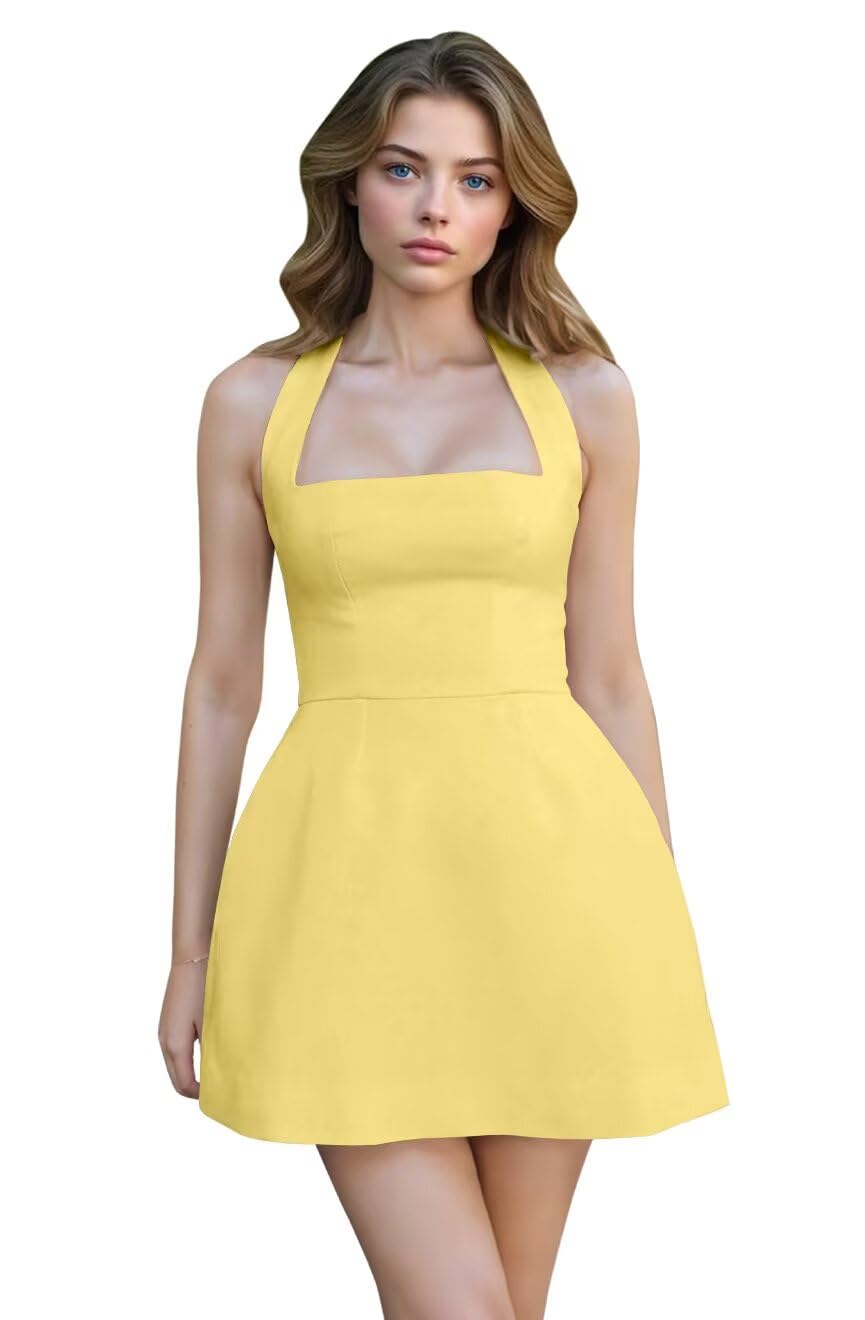 Satin Halter Homecoming Dresses for Teens Short Prom Dress 2027 Mini Formal Evening Cocktail Gowns with Pockets