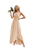 Spaghetti Strap Chiffon Bridesmaid Dresses for Women Long Ruched A-Line Cowl Neck Formal Evening Gowns with Slit