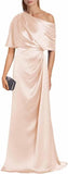 Satin Mother of The Bride Dresses for Wedding One Shoulder Formal Dress with Sleeves Mermaid Evening Party Gowns