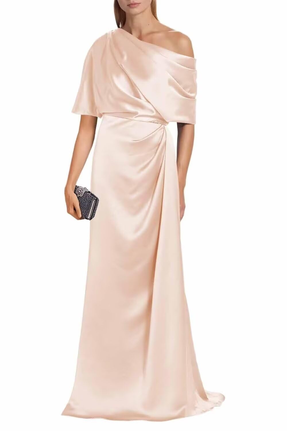 Satin Mother of The Bride Dresses for Wedding One Shoulder Formal Dress with Sleeves Mermaid Evening Party Gowns