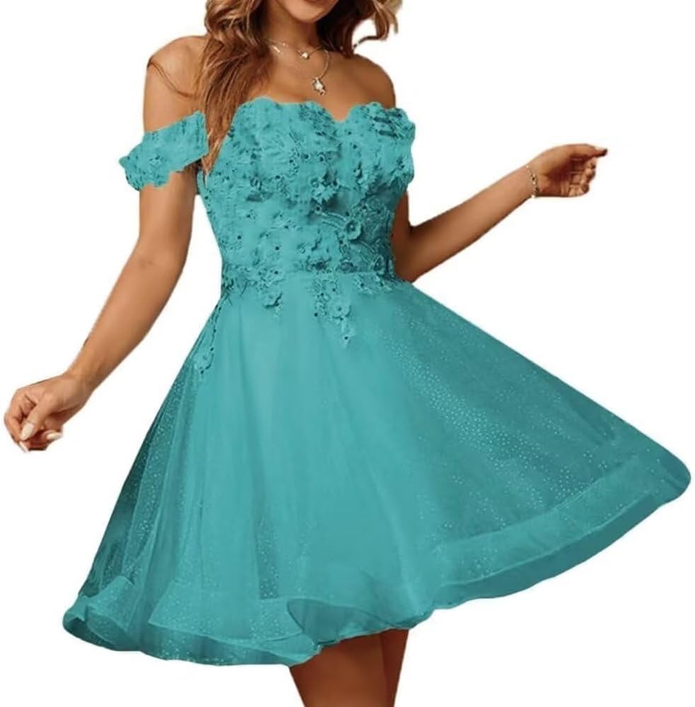 Sparkly Tulle Homecoming Dresses for Teens 2027 3D Flowers Cocktail Gowns Off Shoulder Short Prom Dresses