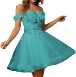 Sparkly Tulle Homecoming Dresses for Teens 2027 3D Flowers Cocktail Gowns Off Shoulder Short Prom Dresses