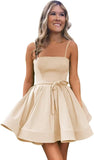 Women’s Short Satin Spaghetti Straps Formal Homecoming Dresses A Line Corset Puffy Prom Gown with Pockets for Teens