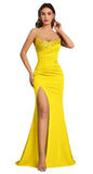 Mermaid Satin Prom Dresses for Women Strapless Sequin Formal Dress 2027 Pleated Evening Party Gowns with Slit