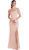 Kingbridal Gowns Off Shoulder Chiffon Bridesmaid Dresses for Women 2026 Long Ruched Cowl Neck Formal Evening Party Dress with Slit