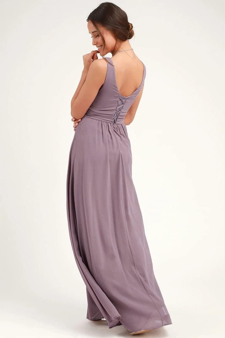Women's Deep V Neck Bridesmaid Dresses with Slit Chiffon Pleats A Line Formal Party Dresses with Pockets
