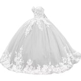 Sparkly Tulle Sweet 15 16 Quinceanera Dress Lace 3D Floral Ball Gown Strapless Puffy Prom Formal Gown