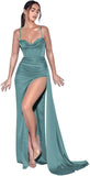 Spaghetti Straps Mermaid Prom Dresses Long Ball Gown 2025 Corset Sexy Slit Pleat Formal Evening Gowns