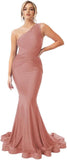 Womens One Shoulder Mermaid Bridesmaid Dresses for Wedding Long Tight Ruched Prom Dresses Evening Formal Gowns