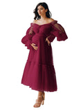 Eightale Tulle Tea Length Maternity Dresses for Photo Shoot Long Sleeve Pregnancy Gown for Baby Shower