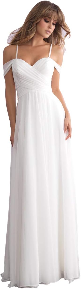 Women’s Simple Off The Shoulder Wedding Dress with Train Chiffon A Line Bridal Gown