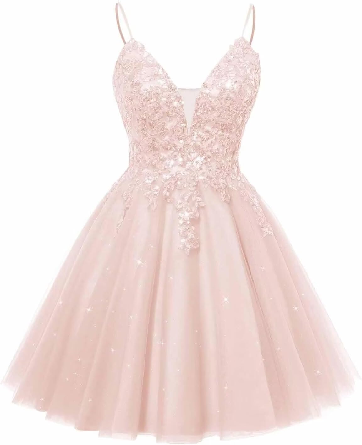 Spaghetti Straps Sequin Lace Appliques Short Homecoming Dresses for Teens Glitter Tulle Prom Party Dresses