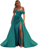 Vestidos de fiesta de satén con hombros descubiertos, corte sirena, fruncido, de noche formal, para mujer 