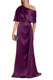 Satin Mother of The Bride Dresses for Wedding One Shoulder Formal Dress with Sleeves Mermaid Evening Party Gowns