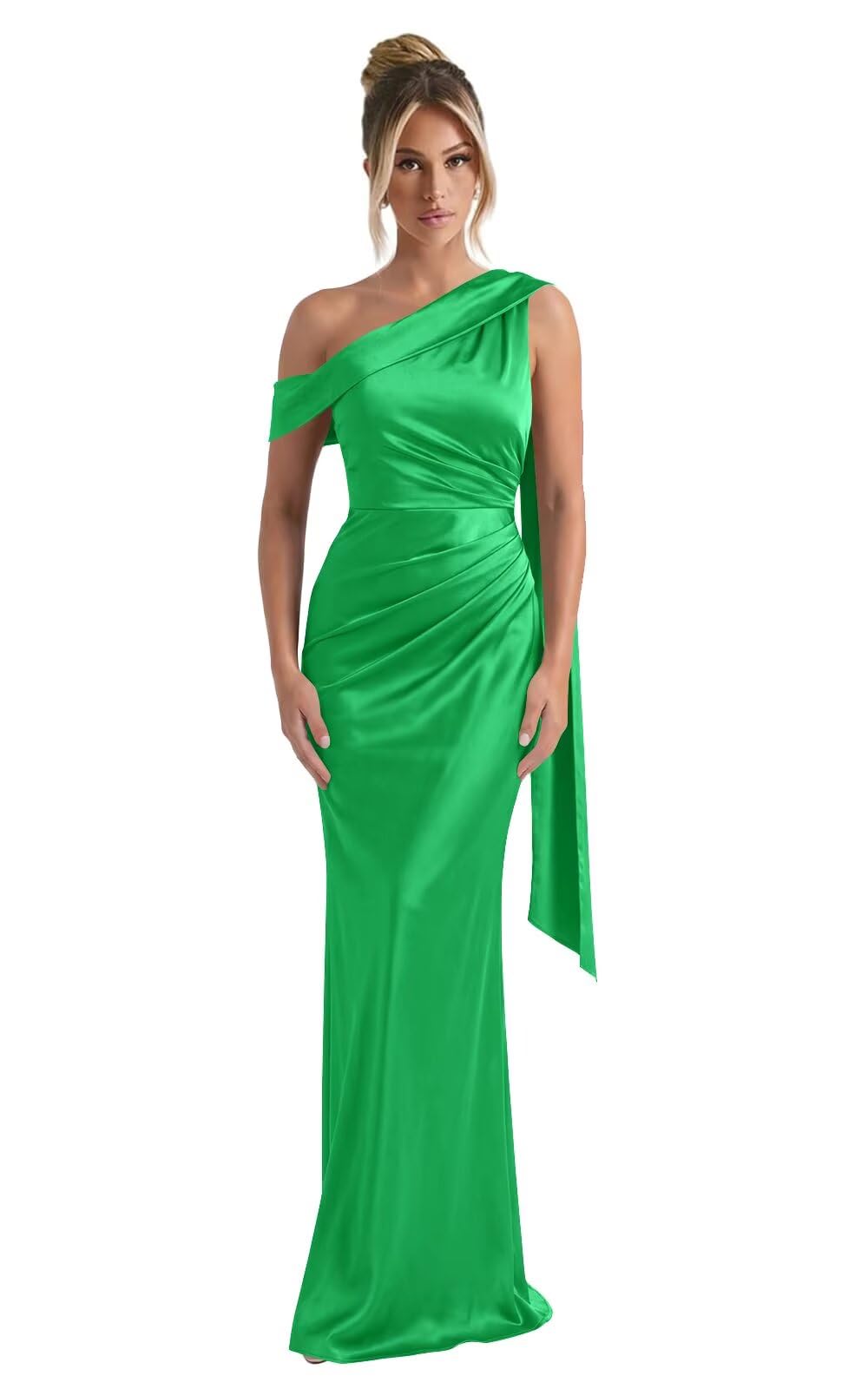 Kingbridal One Shoulder Bridesmaid Dresses for Women Mermaid Satin Formal Evening Maxi Dress