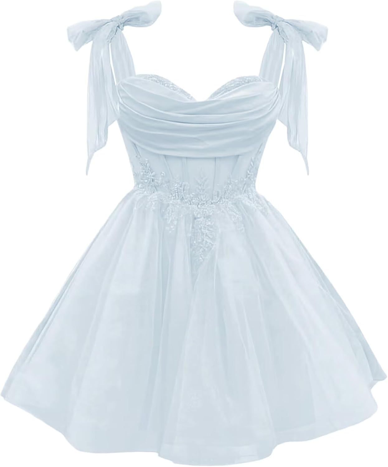 Tulle Short Homecoming Dress for Teens Sparkly Lace DAMA Dresses for Quinceanera Spaghetti Straps Bow Prom Gown