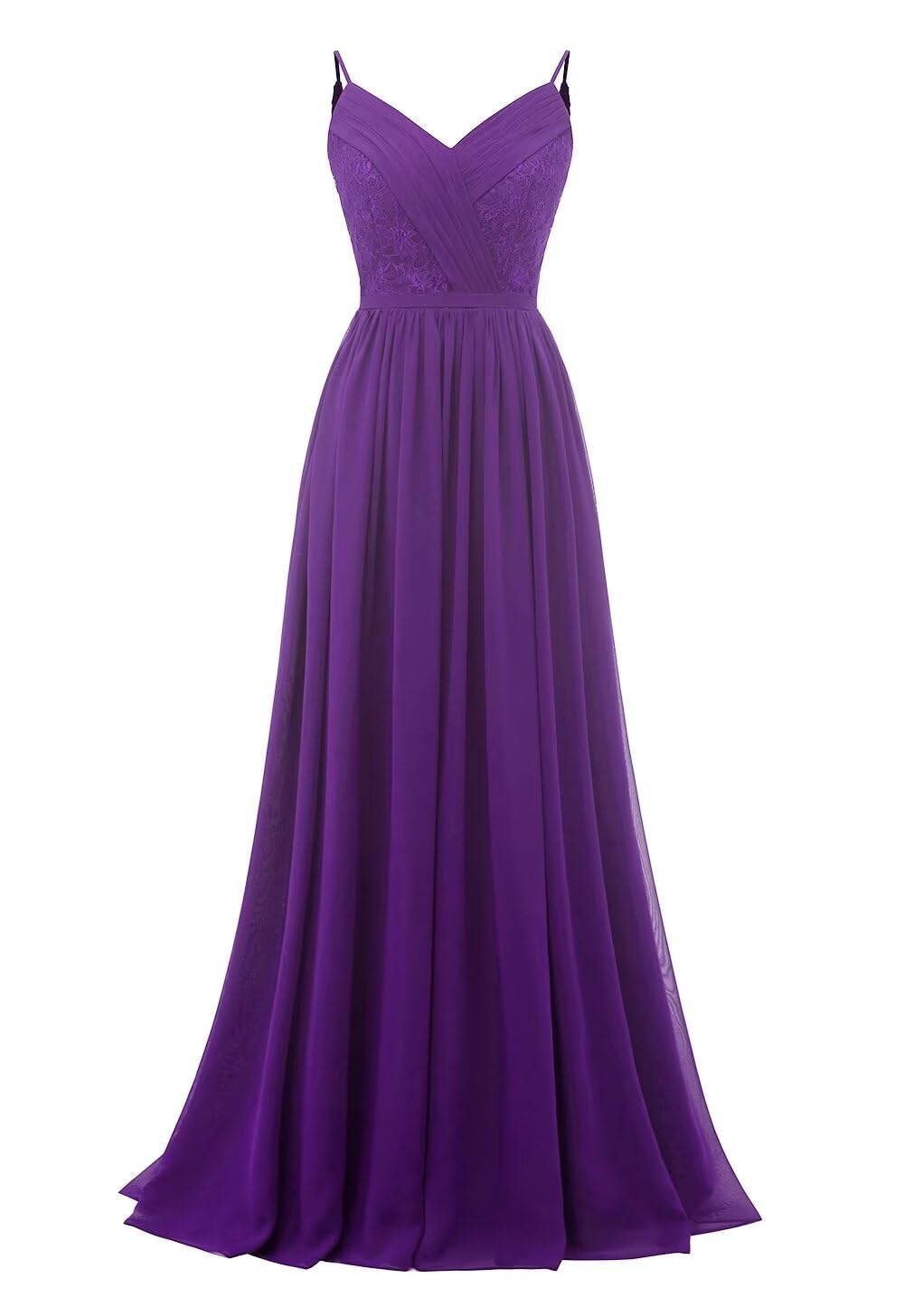 Women's Lace Chiffon Bridesmaid Dresses for Wedding Long Spaghetti Straps Bodice Formal Party Gown with Pockets