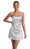 Satin Homecoming Dresses for Teens 2026 Spaghetti Straps Short Prom Dress A-line Pleated Cocktail Party Gowns
