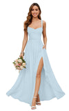 Chiffon Bridesmaid Dresses for Women Long Spaghetti Straps A-line Pleated Formal Evening Party Gowns with Pockets