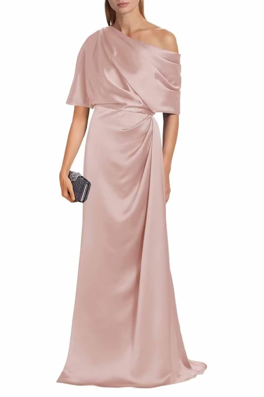 Satin Mother of The Bride Dresses for Wedding One Shoulder Formal Dress with Sleeves Mermaid Evening Party Gowns
