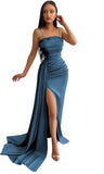 Women's Mermaid Prom Dresses Long with Slit 2025 Sequins Satin Spaghetti Straps Formal Evening Party Gown
