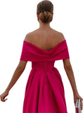 Women's Off Shoulder Long Prom Dresses with Slit 2025 Satin A-Line Sweetheart Corset Formal Evening Dresses with Pockets