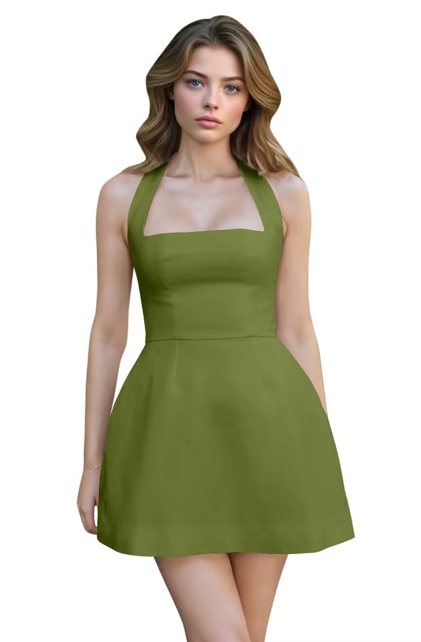 Satin Halter Homecoming Dresses for Teens Short Prom Dress 2027 Mini Formal Evening Cocktail Gowns with Pockets