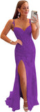 Women's Lace Mermaid Prom Dresses Long with Slit Mermaid Spaghetti Straps Backless Formal Evening Gowns