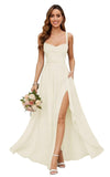 Chiffon Bridesmaid Dresses for Women Long Spaghetti Straps A-line Pleated Formal Evening Party Gowns with Pockets