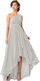 Women's One Shoulder Bridesmaid Dresses High Low Chiffon Formal Party Gowns with Pockets