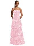 Ruffle Floral Embroidery Prom Dress Long A Line Tiered Bridesmaid Dresses Formal Evening Gowns