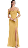 Kingbridal Gowns Off Shoulder Chiffon Bridesmaid Dresses for Women 2026 Long Ruched Cowl Neck Formal Evening Party Dress with Slit