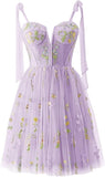 Vestidos de fiesta para mujer, con tirantes finos, cortos, bordados de flores, tul, vestidos formales 