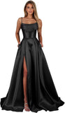 Satin Prom Dresses for Teens Long A-Line Cowl Neck Formal Evening Gown with Slit 2026 Maxi Ball Gowns