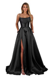Satin Prom Dresses for Teens Long A-Line Cowl Neck Formal Evening Gown with Slit 2026 Maxi Ball Gowns