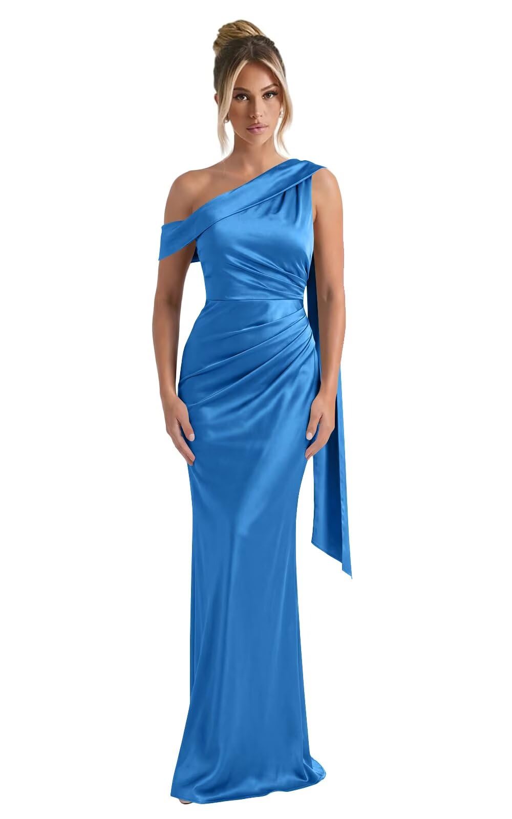 Kingbridal One Shoulder Bridesmaid Dresses for Women Mermaid Satin Formal Evening Maxi Dress