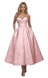 Strapless Floral Satin Prom Dresses for Women 2026 Jacquard Aline Formal Evening Party Dress with Pockets
