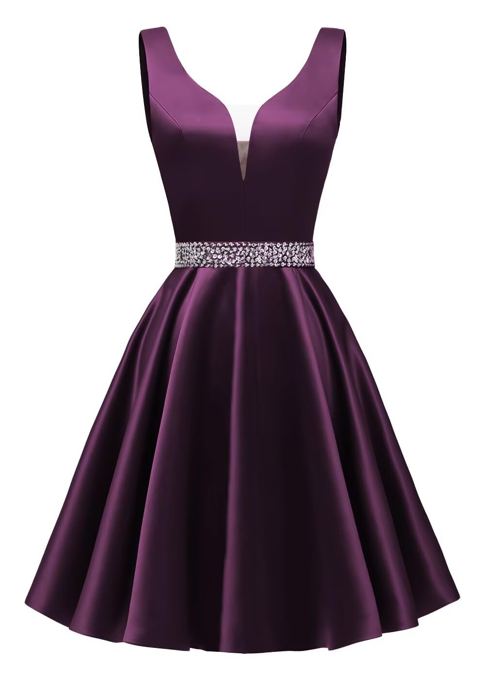 Satin Glitter Homecoming Dresses for Teens Short Prom Dress V-Neck Beaded Evening Formal Cocktail Party Gowns