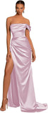 One Shoulder Mermaid Bridesmaid Dresses with Slit 2025 Pleats Satin Formal Evening Gowns for Women