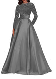 Kingbridal Gowns Long Sleeve Sequin Prom Dresses for Women Satin A-line Formal Dress 2026 Sparkly Evening Party Gowns with Pockets