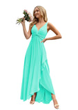 Women’s Long Bridesmaid Dresses Sleeveless V-Neck Formal Wedding Guest Chiffon Prom Gowns for Teens