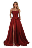 Satin Prom Dresses for Teens Long A-Line Cowl Neck Formal Evening Gown with Slit 2026 Maxi Ball Gowns