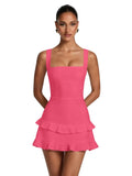 Spaghetti Straps Satin Homecoming Dresses for Teens 2026 Square Neck Tiered Ruffles Short Prom Dress
