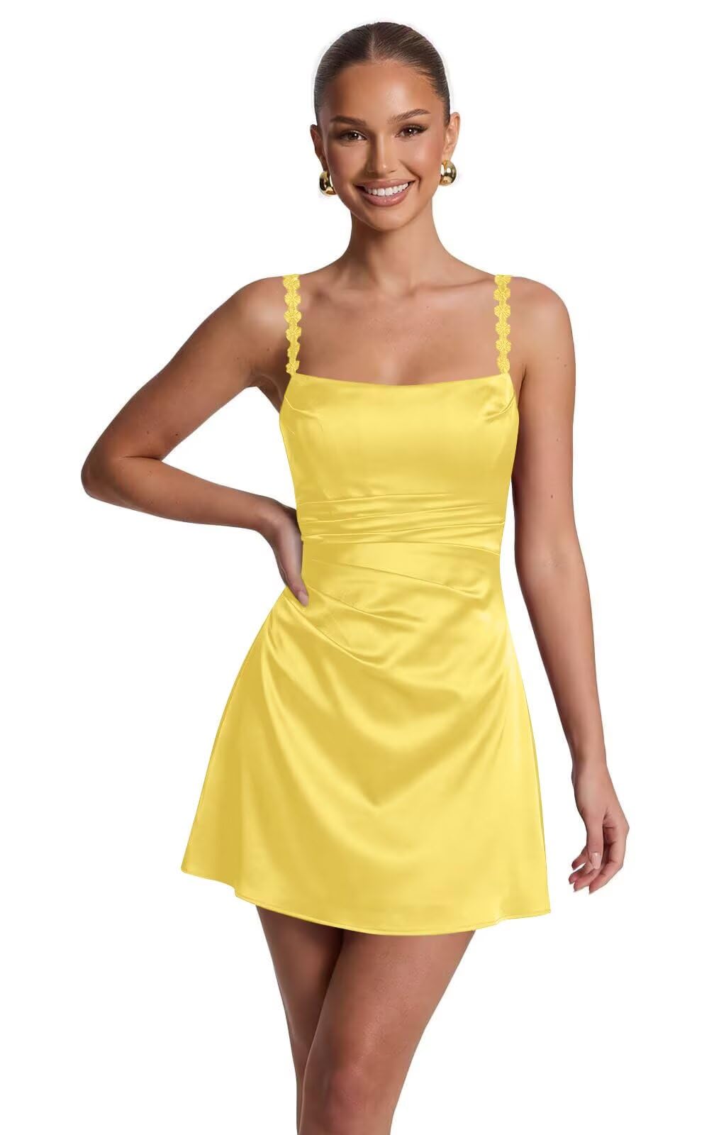 Satin Homecoming Dresses for Teens 2026 Spaghetti Straps Short Prom Dress A-line Pleated Cocktail Party Gowns