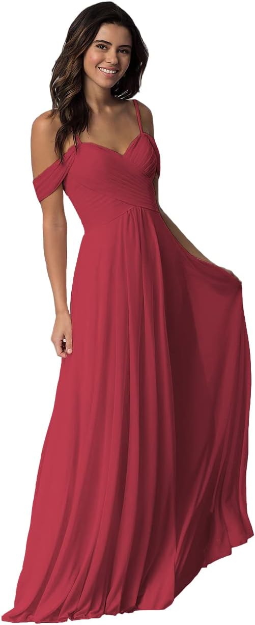Schulterfreies Chiffon-Brautjungfernkleid mit Taschen für die Hochzeit 