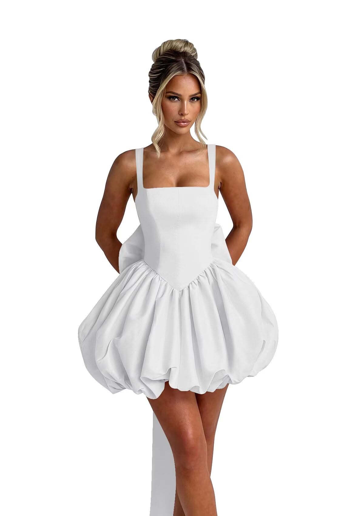 Puffy Satin Homecoming Dresses Mini A-line Short Prom Dress with Bow Cocktail Party Gown