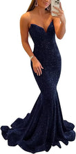 Women's Strapless Sequin Prom Dresses with Train Criss-Cross Mermaid Long Formal Evening Gowns